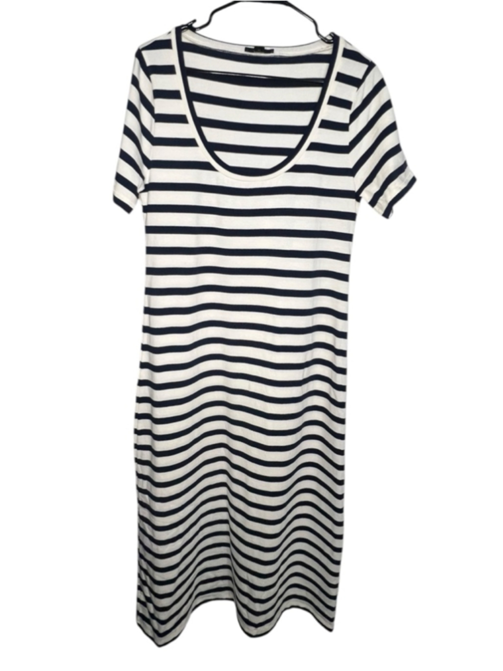 J. Crew Black And White Striped Nautical Short Sleeve Midi Dress